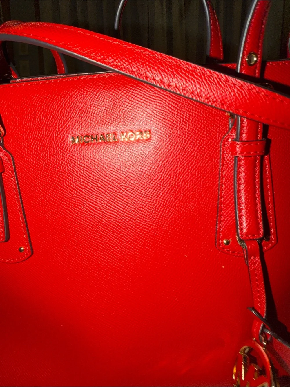 Michael Kors Bright Red Saffiano Leather Tote with Gold Hardware